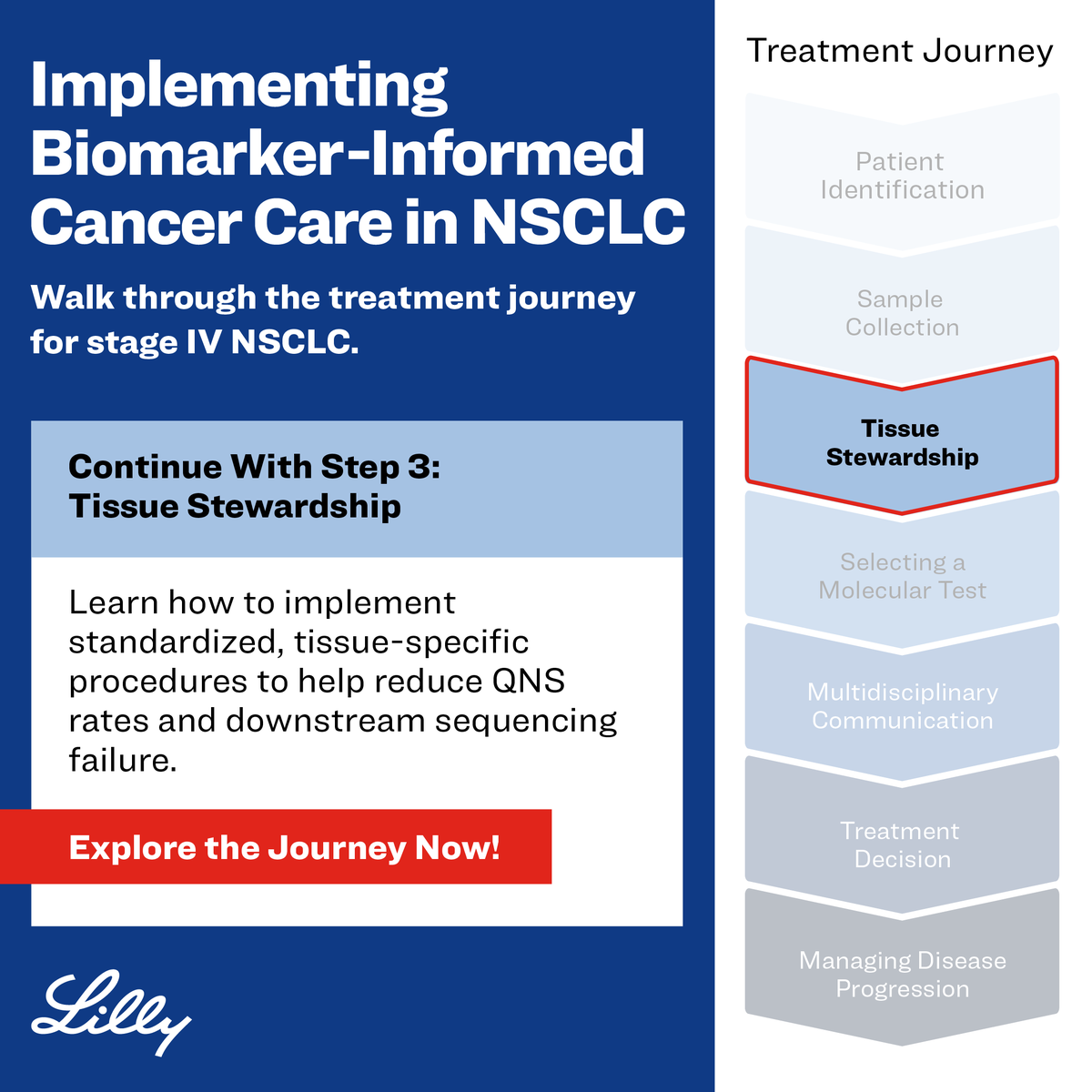LillyOncMed's tweet image. 🩺Learn about the importance of tissue stewardship when implementing biomarker-informed care for patients w/ #NSCLC. 🧬
🔬These practices help ensure that tissue samples are handled & utilized optimally to support molecular testing & treatment selection: e.lilly/45ACFgG