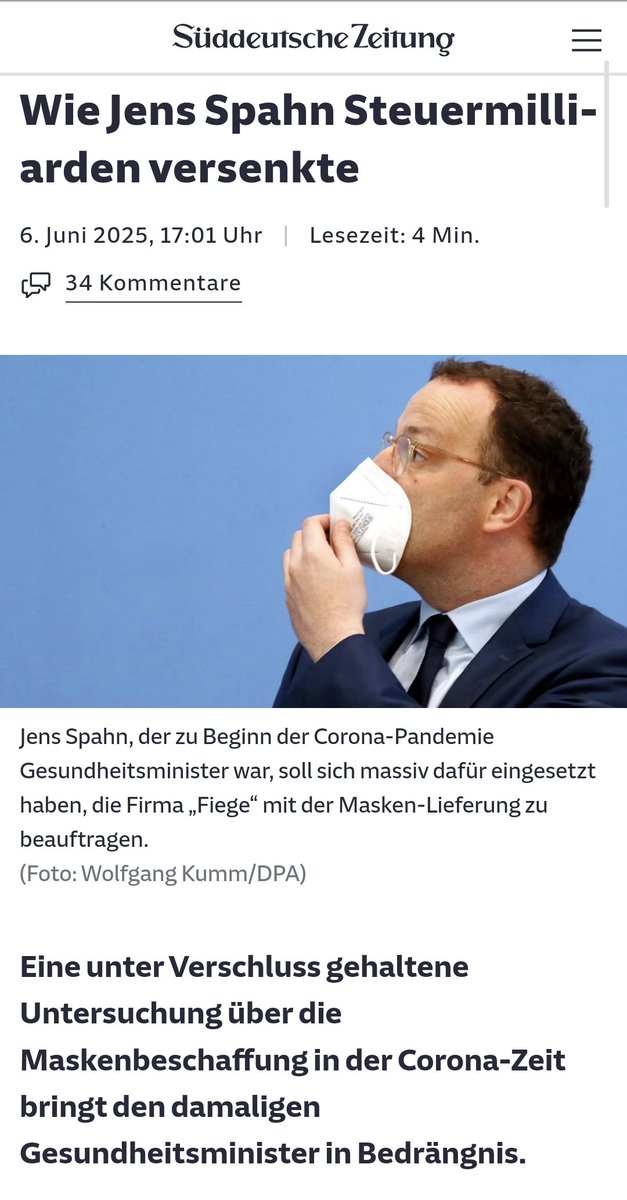Jens S. sorgte persönl. dafür, dass ein Masken-Auftrag über 1,5 Mrd. € (!) gegen den Willen von BMI &amp; BMVg nicht an DHL/Schenker ging, sondern an eine kl. Logistikfirma im Münsterland. Der Chef dieser Firma  ist zufälligerweise im Wirtschaftsrat der CDU. sueddeutsche.de/politik/jens-s…