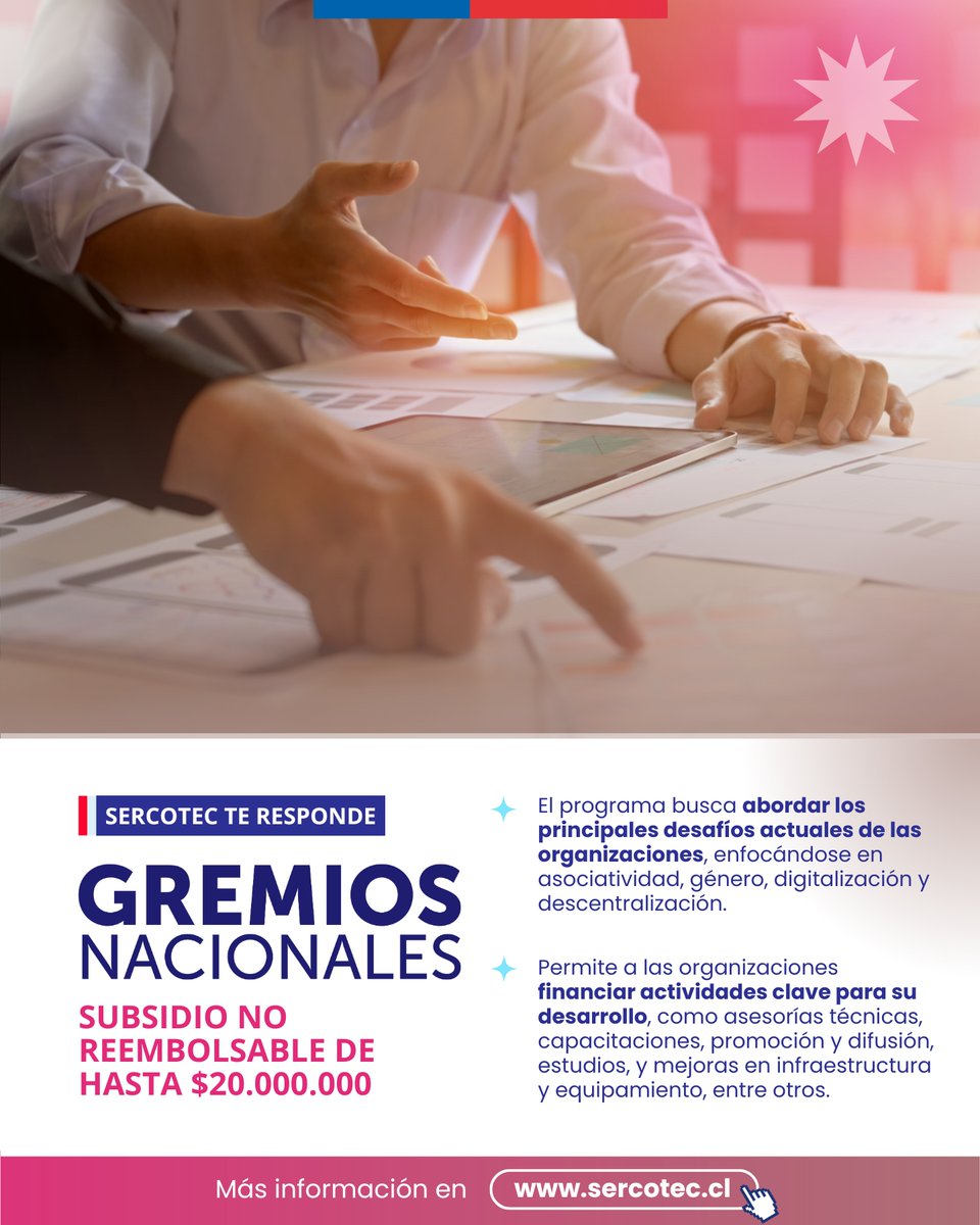 𝗦𝗲𝗿𝗰𝗼𝘁𝗲𝗰 𝗿𝗲𝗳𝘂𝗲𝗿𝘇𝗮 𝗮𝗽𝗼𝘆𝗼 𝗮 𝗼𝗿𝗴𝗮𝗻𝗶𝘇𝗮𝗰𝗶𝗼𝗻𝗲𝘀 𝗴𝗿𝗲𝗺𝗶𝗮𝗹𝗲𝘀 🦾
Subsidios de hasta $20 millones destinados a desarrollar proyectos que potencien la capacidad de gestión y asociatividad de estas agrupaciones.  𝘄𝘄𝘄.𝘀𝗲𝗿𝗰𝗼𝘁𝗲𝗰.𝗰𝗹😊👍
