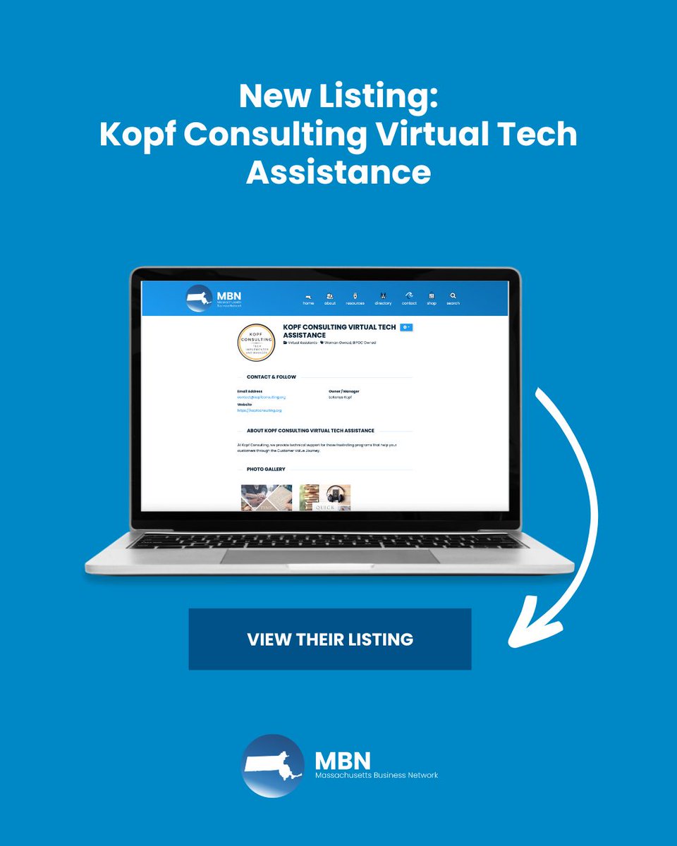 👋 New Listing Spotlight: <a href="/kopf_consulting/">Kopf Consulting | Virtual Tech Assistance</a> in Andover, MA

If you're looking for technical support in your business, be sure to check out Kopf Consulting Virtual Tech Assistance's listing in our directory! 🔎 massachusettsbusinessnetwork.com/directory/list…