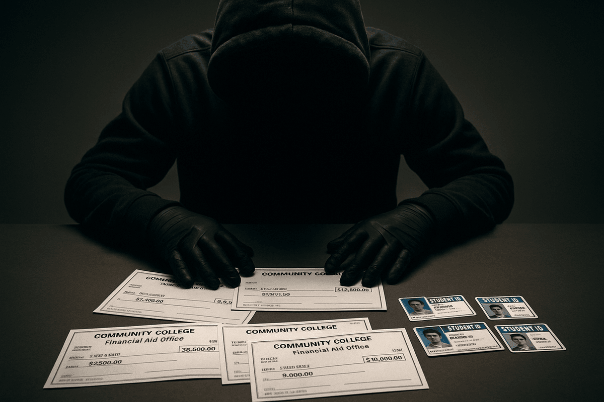 Who would scam a community college? 

State-sponsored crime rings for one. 

They figured out that they could use stolen and synthetic IDs to enroll in community colleges.  Why would they wanna do that? 

Two words: Student loans. 

Community colleges are getting hundreds of