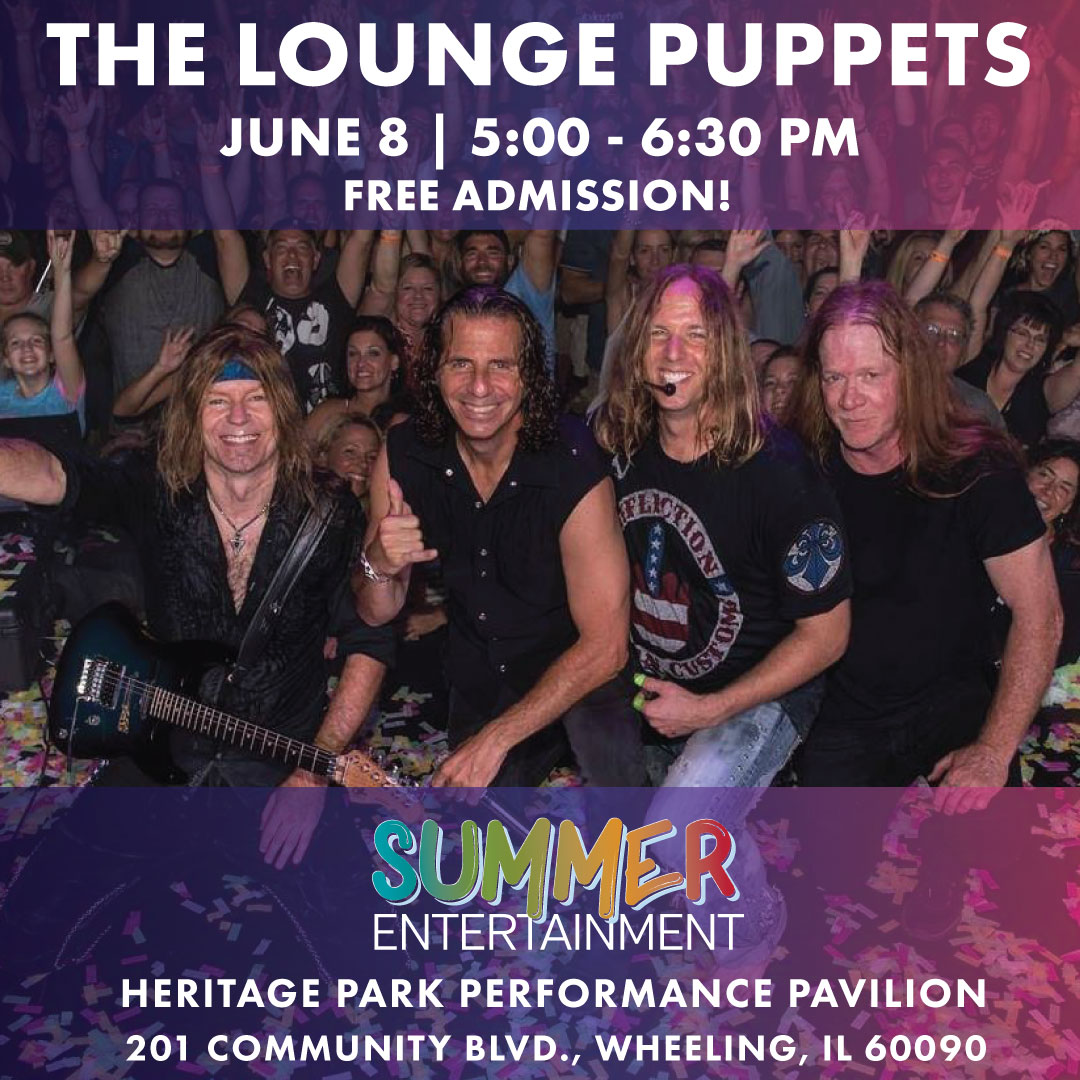 Reminder!  Join us on Sunday, June 8 at 5:00 pm as we kick off the 2025 Summer Entertainment Series at the Heritage Park Performance Pavilion, featuring “The Lounge Puppets”!

wheelingparkdistrict.com/summer-enterta…