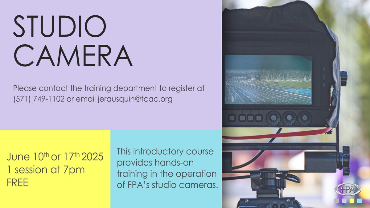 FPAtvradio's tweet image. Sign up for this free Studio Camera course, where you'll become proficient enough to volunteer as a camera operator on studio shows produced at FPA and start earning that production experience.

#todayatfpa #studiocamera #publictelevision #communitymedia