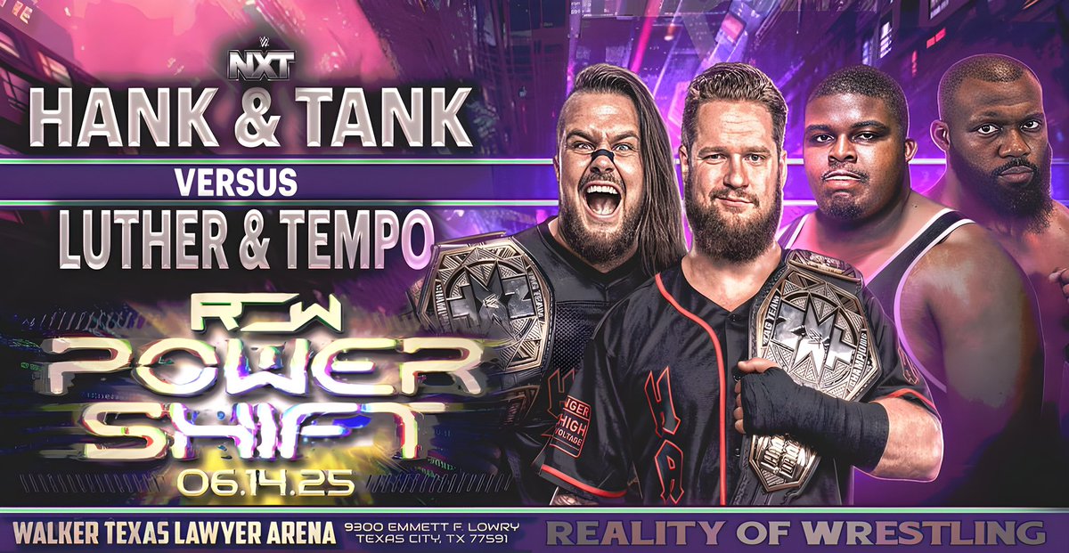 Reality of Wrestling (@theofficialrow) on Twitter photo 🚨 BREAKING NEWS 🚨
The <a href="/WWENXT/">WWE NXT</a> tag team championships will be defended at Reality Of Wrestling on Saturday, June 14th in Texas City, TX at the Walker Texas Lawyer Arena!
NXT TAG TEAM CHAMPIONSHIP MATCH:
<a href="/HankWalker_WWE/">Hank Walker</a> & <a href="/TankLedgerWWE/">Tank Ledger</a> vs Big Luther & <a href="/TempoTerrale/">Terrale Tempo!</a>
📍9300 🚨 BREAKING NEWS 🚨
The <a href="/WWENXT/">WWE NXT</a> tag team championships will be defended at Reality Of Wrestling on Saturday, June 14th in Texas City, TX at the Walker Texas Lawyer Arena!
NXT TAG TEAM CHAMPIONSHIP MATCH:
<a href="/HankWalker_WWE/">Hank Walker</a> & <a href="/TankLedgerWWE/">Tank Ledger</a> vs Big Luther & <a href="/TempoTerrale/">Terrale Tempo!</a>
📍9300