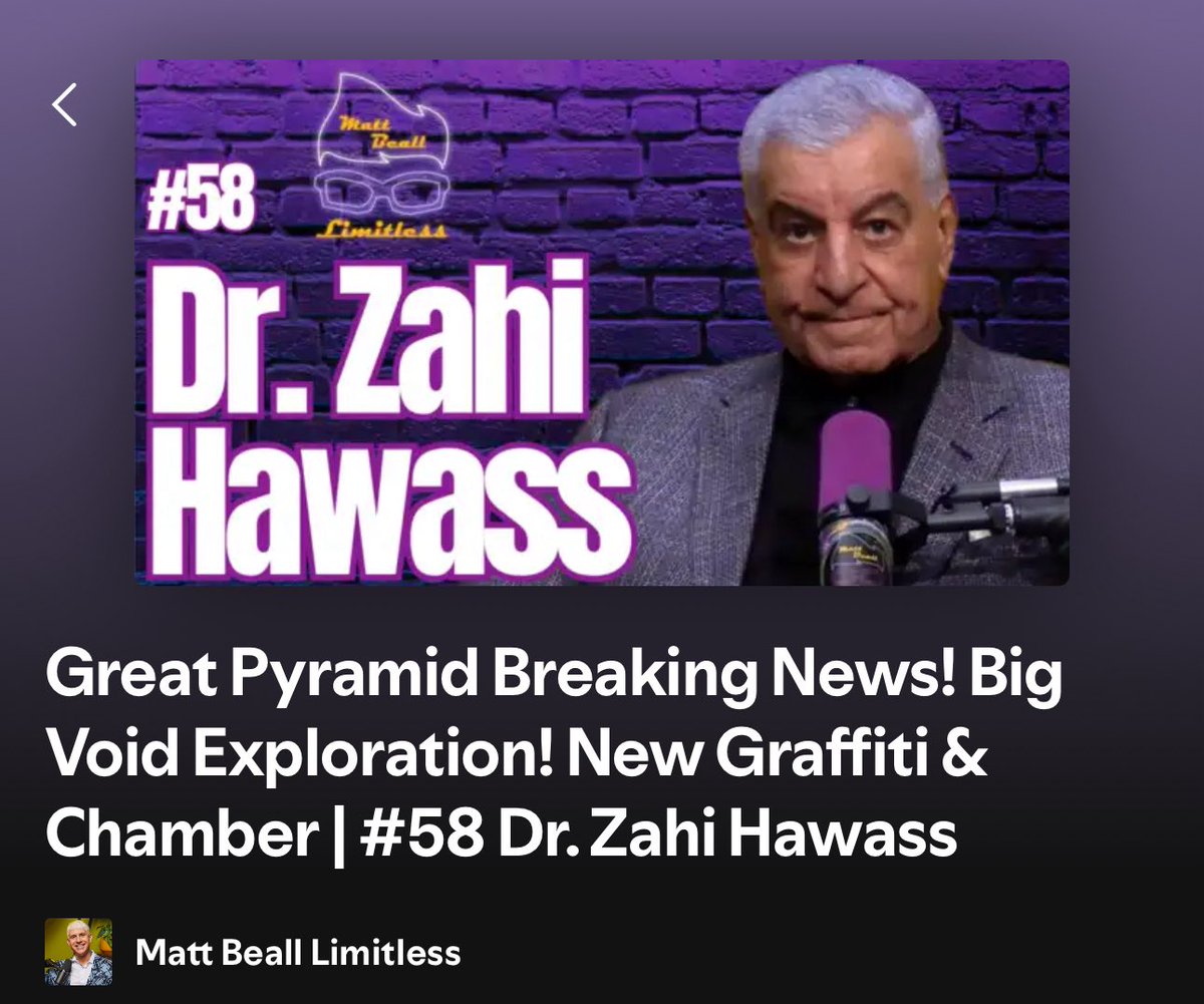 tchenry1's tweet photo. Listening to @MattbLimitless podcast with guest Dr Zahi Hawass

Matt did a great job speaking with Zahi, agreeing to disagree and still making great points about many significant facts counter to the mainstream Egyptology timeline.

Can’t wait to see what happens with the Big Void Exploration. Thank you 🙏