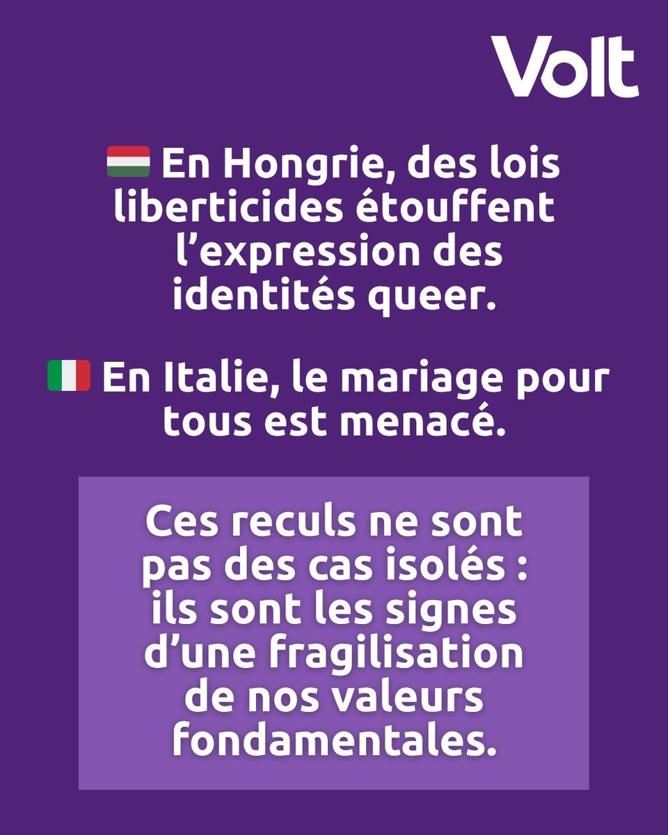 volt_france's tweet photo. 🏳️‍🌈 En ce mois de la Pride, Volt France célèbre l’amour, la liberté et l’égalité pour tou·te·s. 💜 L’Europe que nous défendons est inclusive, sans haine ni discrimination. Marchons fier·e·s, unis et visibles ! ✊ #Pride2025 #VoltFrance https://t.co/LtuBioX08P