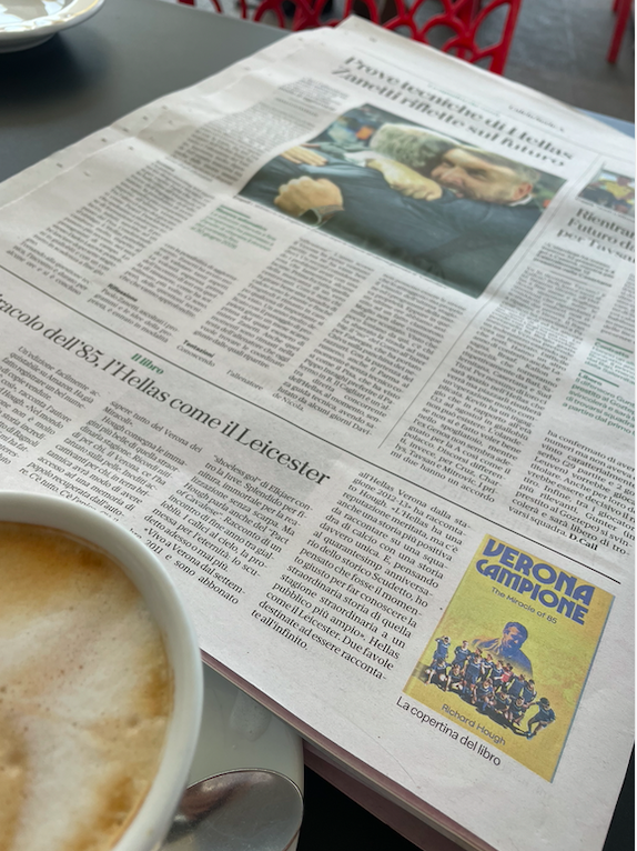 rick_hough's tweet photo. Reading L'Arena has been a big part of my daily routine for the last 14 years in Verona.

Beyond thrilled to be featured in today's sports pages!

Verona Campione by @PitchPublishing  available now at all good bookshops: 

https://t.co/ENTMWu4qog https://t.co/5IU9mAZdvD