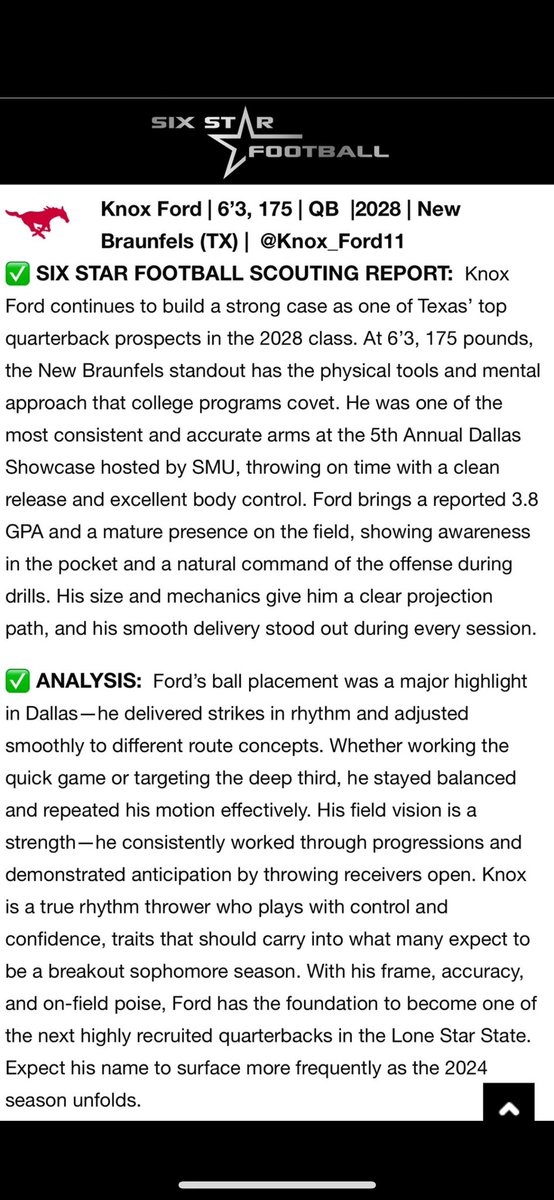 Thank you <a href="/sixstarfootball/">Six Star Football | PLUS+</a> for the <a href="/SMUFB/">SMU Football</a> camp write up.