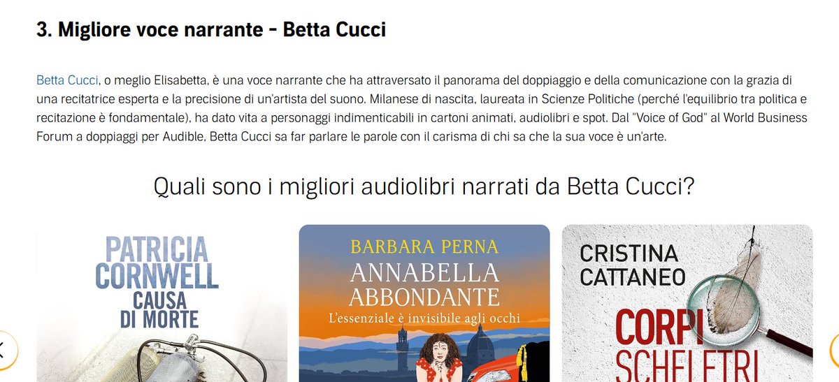 Lei è la 'nostra' Betta Cucci, già docente di due corsi di lettura espressiva che si sono svolti da noi al Museo, e terza lettrice Audible più amata.
Come potete vedere, mica ce li scegliamo a caso i docenti...e gli amici! 😂😂 Per i dettagli: 👇
audible.it/blog/narratori…