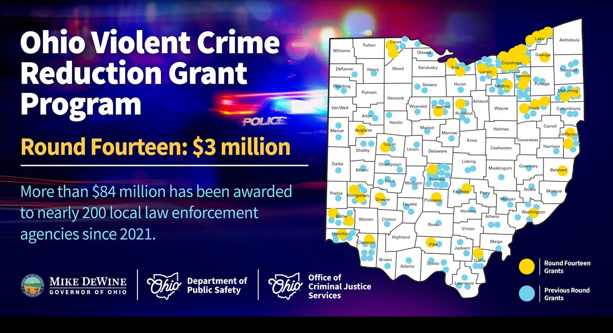 We're proud to support the work of our local law enforcement agencies to use technology and other innovative practices to enhance public safety. Today, we announced the latest round of funding awards through the Ohio Violent Crime Reduction Grant Program. Since its launch, more