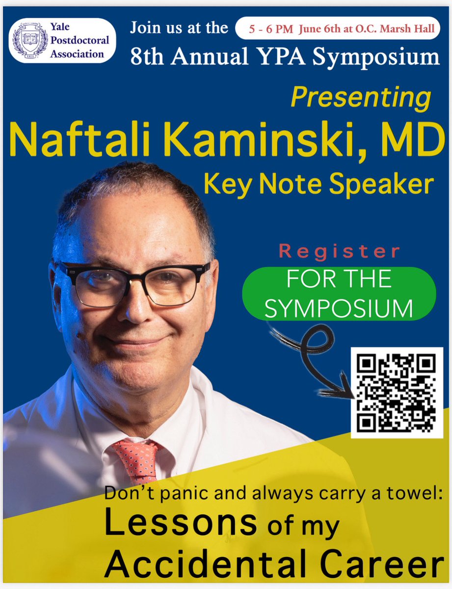 Naftali Kaminski (@kaminskimed) on Twitter photo Deeply honored to be chosen to be the distinguished Keynote speaker at the 8th <a href="/Yale/">Yale University</a> Postdoctoral Association symposium! Few things mean more than a recognition by those who are the future of science !
🙏🏼 Drs Orkwis & Tarfa for organizing!!!
#ScienceMatters
#AcademicBliss Deeply honored to be chosen to be the distinguished Keynote speaker at the 8th <a href="/Yale/">Yale University</a> Postdoctoral Association symposium! Few things mean more than a recognition by those who are the future of science !
🙏🏼 Drs Orkwis & Tarfa for organizing!!!
#ScienceMatters
#AcademicBliss