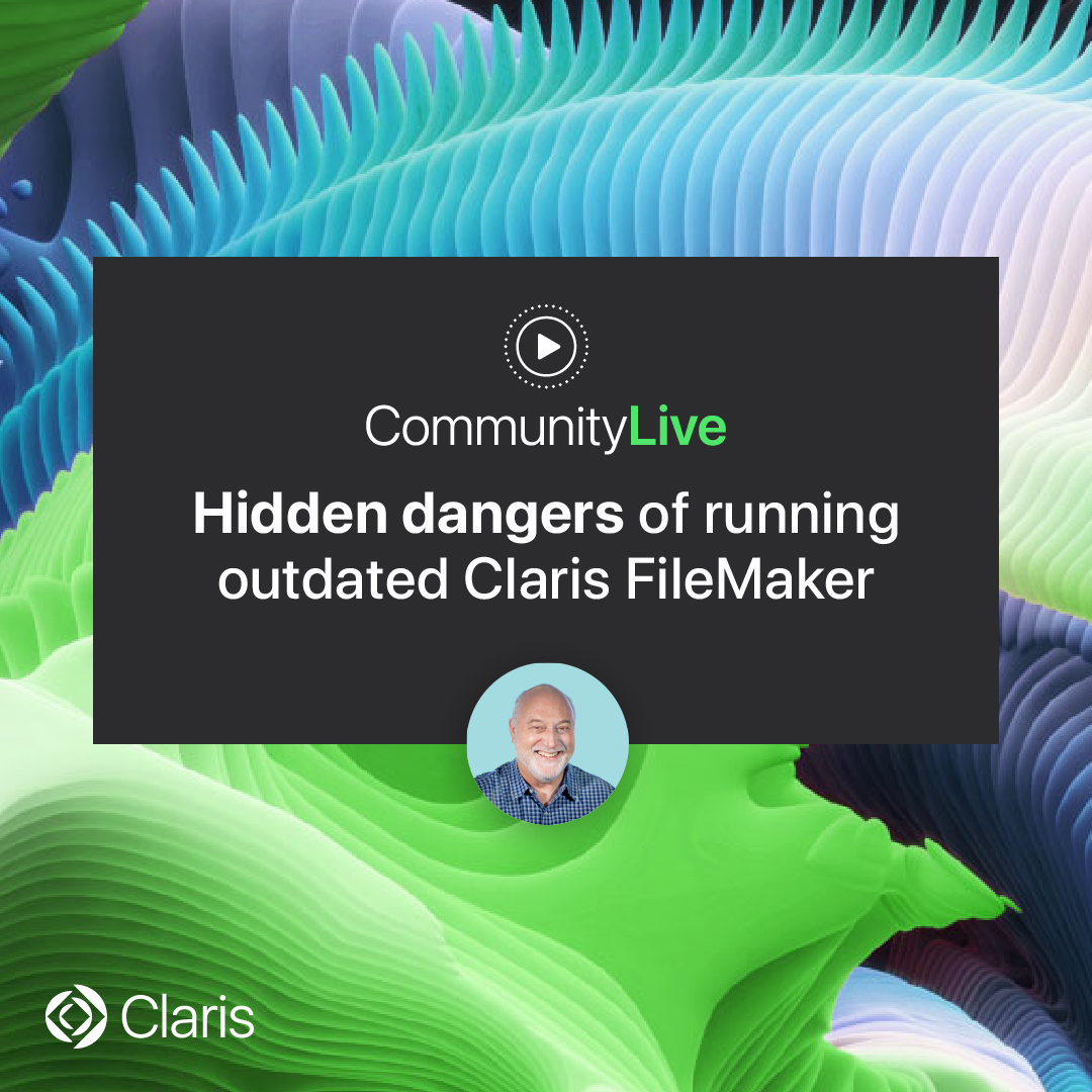 Still using an older version of Claris FileMaker? 👀
You need to watch this.

Catch the latest Community Live where Rick Kalman shares:
⚠️ What you risk by not upgrading
⚠️ How to assess your setup
⚠️ Why the upgrade is worth it

👉 Watch here. content.claris.com/two-q3fy25-202…