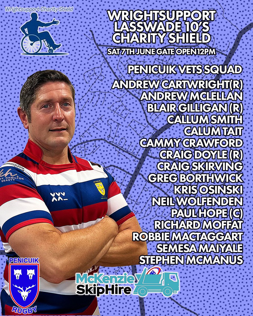 Tomorrow our “vets” squad travel to Hawthornden Lasswade to take part in the Wrightsupport Charity Shield 10’s.
Gates open at 12pm with matches starting at 1pm
If your looking for some Club rugby please make the effort to come and attend to raise money for an excellent cause.
