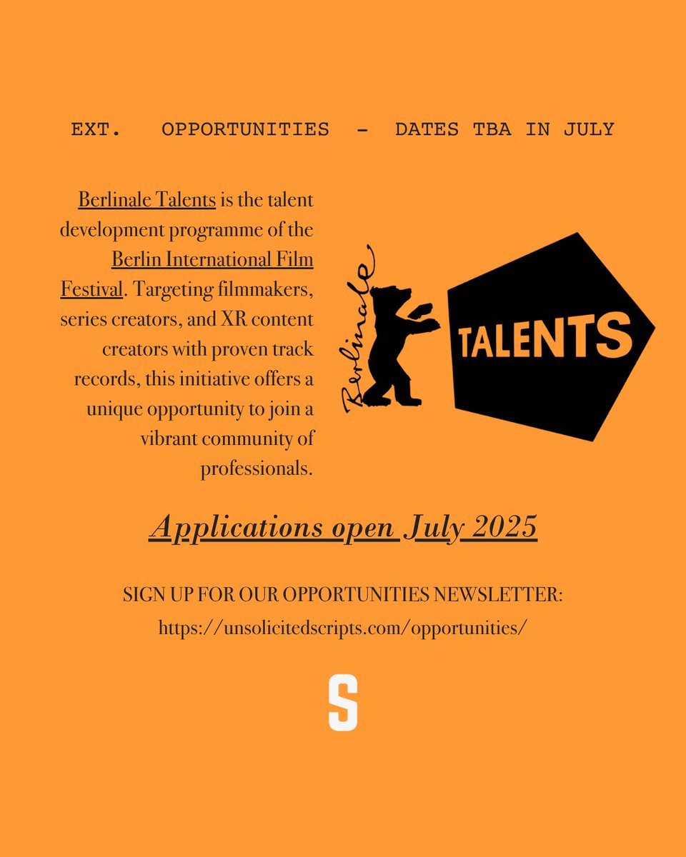 u_scripts's tweet image. Join a global community for labs, panels, and creative exchange at the 2026 Berlinale. Applications open July 2025—get ready!
berlinale-talents.de/bt/page/c/apply
#BerlinaleTalents #FilmIndustryOpportunity #GlobalFilmmakers #CreativeLabs #BerlinFilmFestival