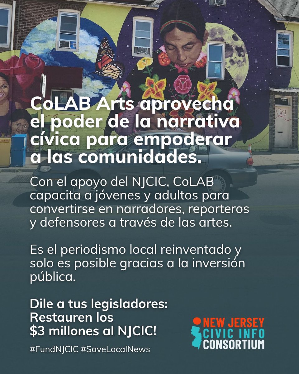 NJCivicInfo's tweet image. With support from theNJCIC, @colabarts is harnessing civic storytelling to empower communities.
Help us keep arts-based civic storytelling alive. Tell your legislators: Restore $3M for NJCIC.
bit.ly/FundNJCIC
#FundNJCIC #SaveLocalNews