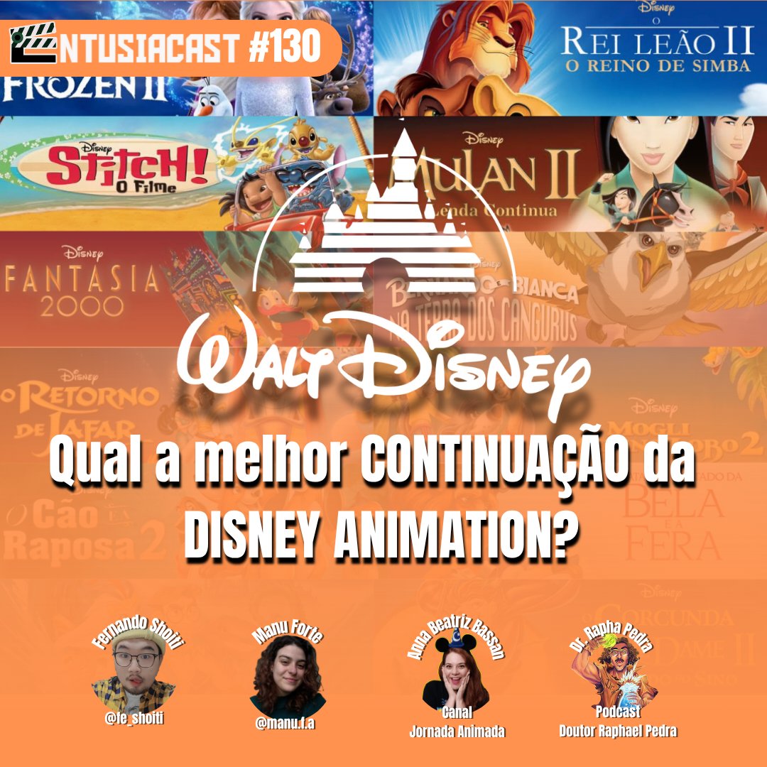 EntusiaCast's tweet photo. Novo Episódio 🎙| @Fe_Shoiti_ 🦅 @Girofinha 🏖 @drraphaelpedra (Podcast Doutor Raphael Pedra) 🦁 @JornadaAnimada (Canal Jornada Animada) trouxeram de volta um dos nossos quadros mais famosos para decidir qual a melhor continuação da DISNEY ANIMATION!

🔗:https://t.co/VikUdy0CKy https://t.co/tCNoHKAUlW