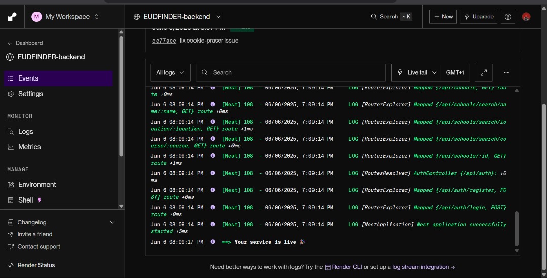 Jeremia14045365's tweet image. 🚀Successfully deployed my project on #Render. Learnt the importance of managing space when deploying a project. 
#Nestjs #Codinginpublic #Typescript