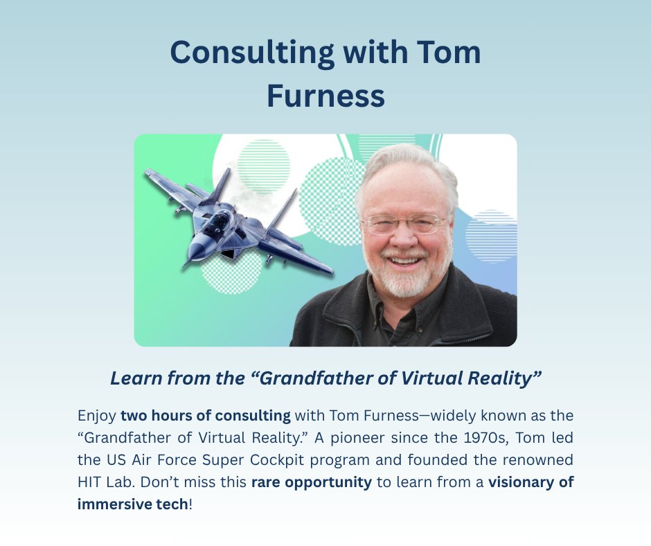 👓 Learn from the “Grandfather of VR”—Tom Furness! 2 hours consulting up for bids.

Explore other unique service experiences too.

⏳ Auction closes June 12, 5 PM PT.

👉 givebutter.com/c/ALGwKe/aucti…