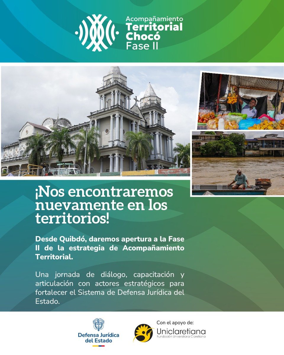 ¡Vuelve nuestro Plan de #AcompañamientoTerritorial!

Iniciamos la Fase 2 de esta estrategia en Quibdó, Chocó, con el objetivo de fortalecer las capacidades en defensa jurídica de las y los asesores de entidades estatales.

📝 Inscríbete aquí 👉🏽 forms.office.com/r/z5EcvJJ4UF