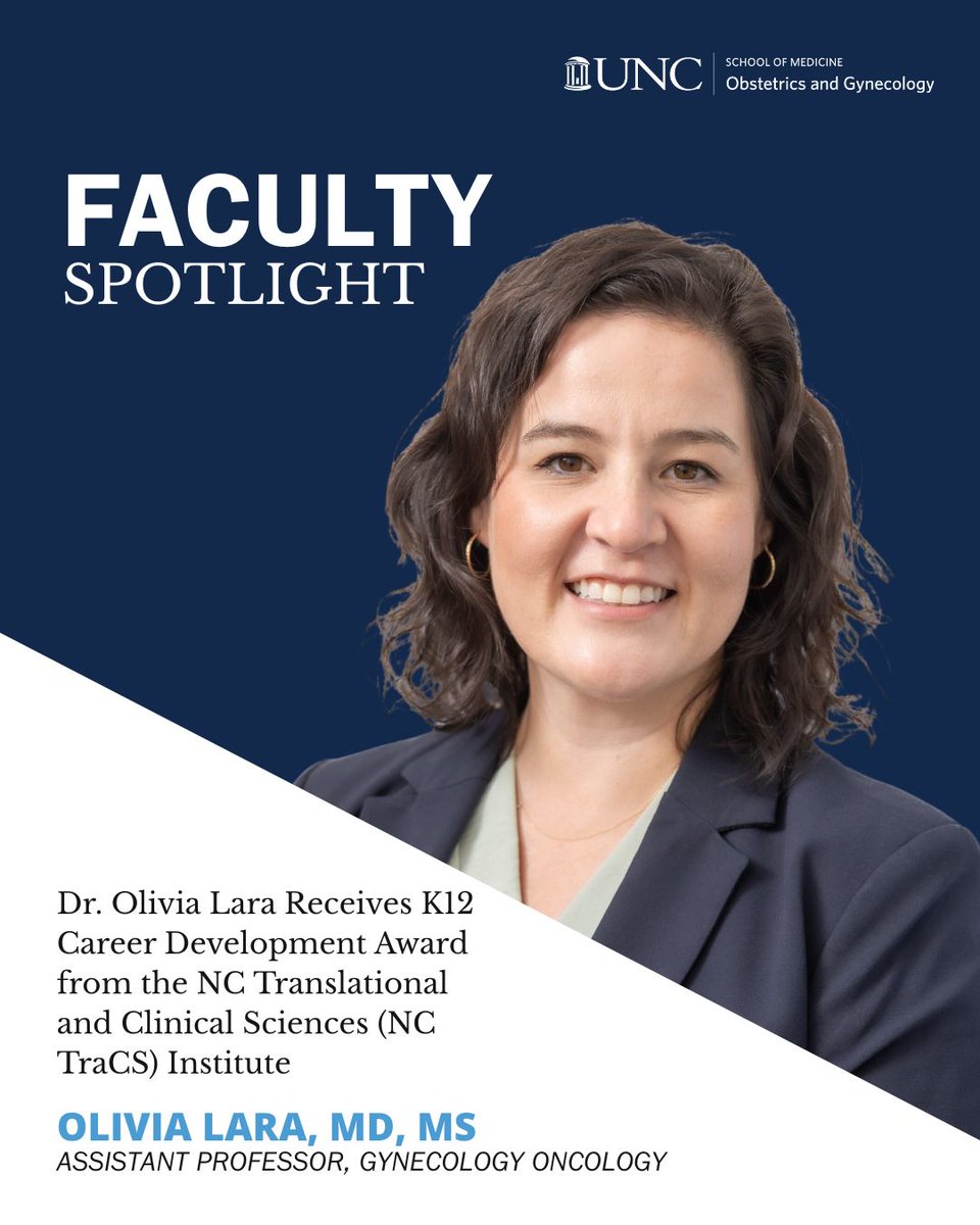 UNCOBGYN's tweet image. Exciting news! Dr. Olivia Lara has been awarded the K12 Career Development Award through NC TraCS to advance her research in endometrial cancer. 🌟
Dr. Lara’s project, “The Impact of the Microbiome and Immunotherapy on the Treatment and Progression of Endometrial Cancer,” is…