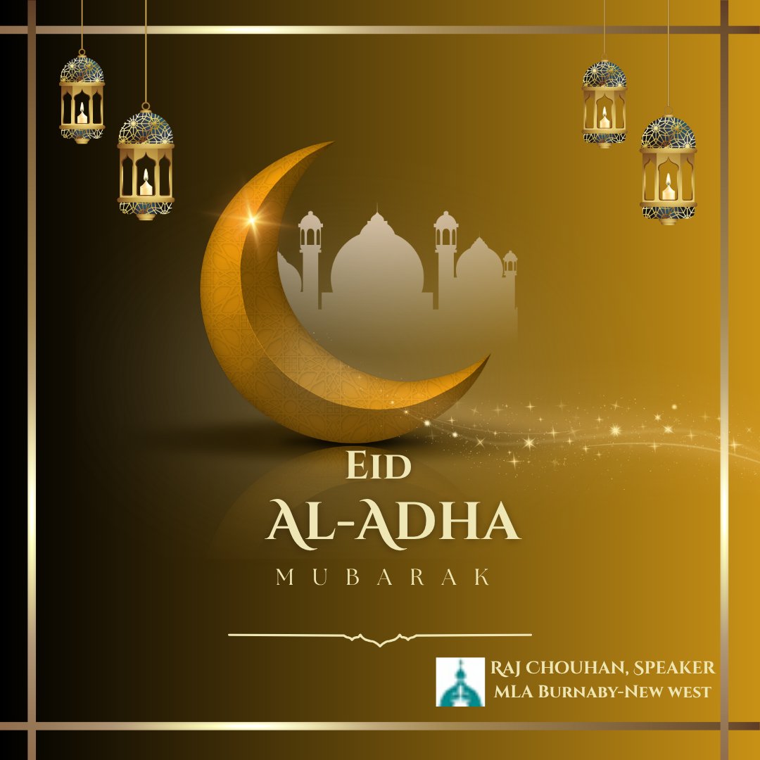 Raj Chouhan (@rajchouhan) on Twitter photo Muslim communities across British Columbia and beyond gather today in celebration of Eid al-Adha, a time of reflection, generosity and unity.
Wishing everyone observing a joyful and blessed Eid Mubarak!
#bcpoli <a href="/BCGovNews/">BC Government News</a> <a href="/BCLegislature/">BC Legislature</a> Muslim communities across British Columbia and beyond gather today in celebration of Eid al-Adha, a time of reflection, generosity and unity.
Wishing everyone observing a joyful and blessed Eid Mubarak!
#bcpoli <a href="/BCGovNews/">BC Government News</a> <a href="/BCLegislature/">BC Legislature</a>