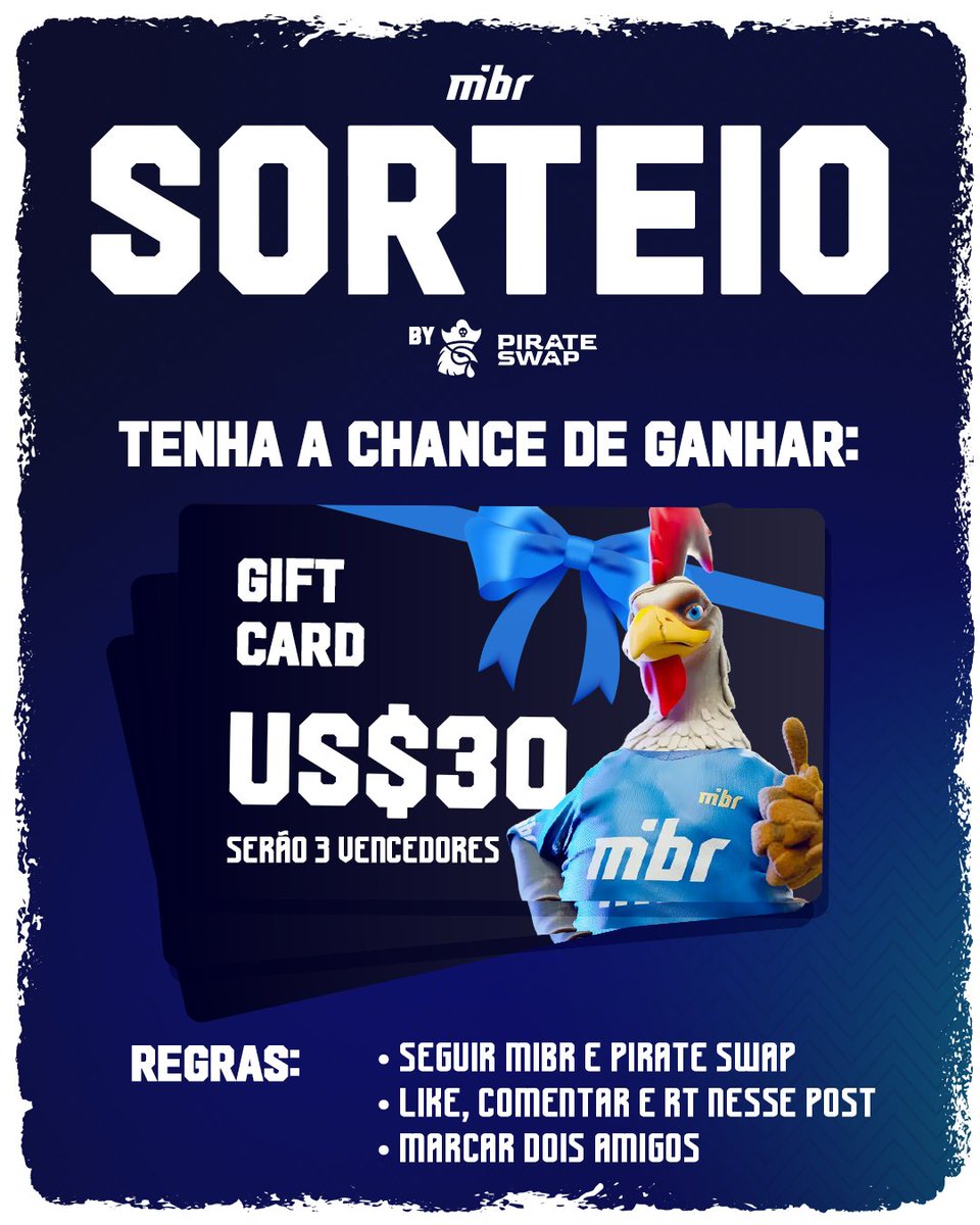 MADE IN BRAZIL. (@mibr) on Twitter photo MIBR JOGA E <a href="/pirateswapcom/">pirateswap_official</a> EMPOLGA 🎉
Pra dar sorte na estreia, hein! O gerente tá maluco e vai presentear 3 pessoas com gift cards de 30 dol.
Regras:
Seguir MIBR e Pirate Swap
Dar like e RT aqui
Marcar 3 amigos nos comentários.
Serão 3 vencedores 🎁 MIBR JOGA E <a href="/pirateswapcom/">pirateswap_official</a> EMPOLGA 🎉
Pra dar sorte na estreia, hein! O gerente tá maluco e vai presentear 3 pessoas com gift cards de 30 dol.
Regras:
Seguir MIBR e Pirate Swap
Dar like e RT aqui
Marcar 3 amigos nos comentários.
Serão 3 vencedores 🎁