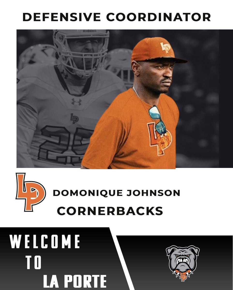 La Porte Football (@lpdawgsfootball) on Twitter photo Excited to announce our new Defensive Coordinator <a href="/coach_dj6/">Domonique Johnson, MSA & MEd</a> ! He comes to us from Katy Freeman HS where he was the Defensive Pass Game Coordinator. Coach Johnson has multiple years experience as a Defensive Coordinator at great programs. He will also coach our cornerbacks. Excited to announce our new Defensive Coordinator <a href="/coach_dj6/">Domonique Johnson, MSA & MEd</a> ! He comes to us from Katy Freeman HS where he was the Defensive Pass Game Coordinator. Coach Johnson has multiple years experience as a Defensive Coordinator at great programs. He will also coach our cornerbacks.