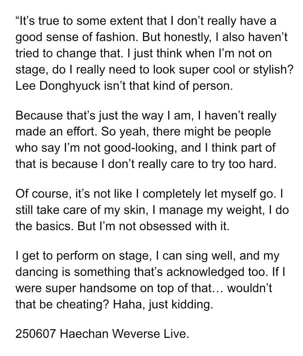 this is such a healthy mindset for someone who’s a kpop idol.. haechan is so admirable