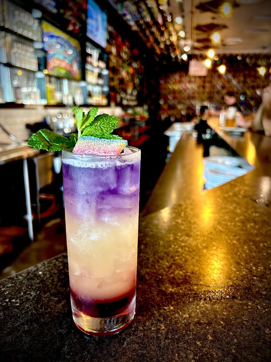 Pride in the Park 🏳️‍🌈 house infused butterfly pea gin, orange liquor, passion fruit and pomegranate. We celebrate Pride Month with you now and we support you always. 
Love Always~ The Hat