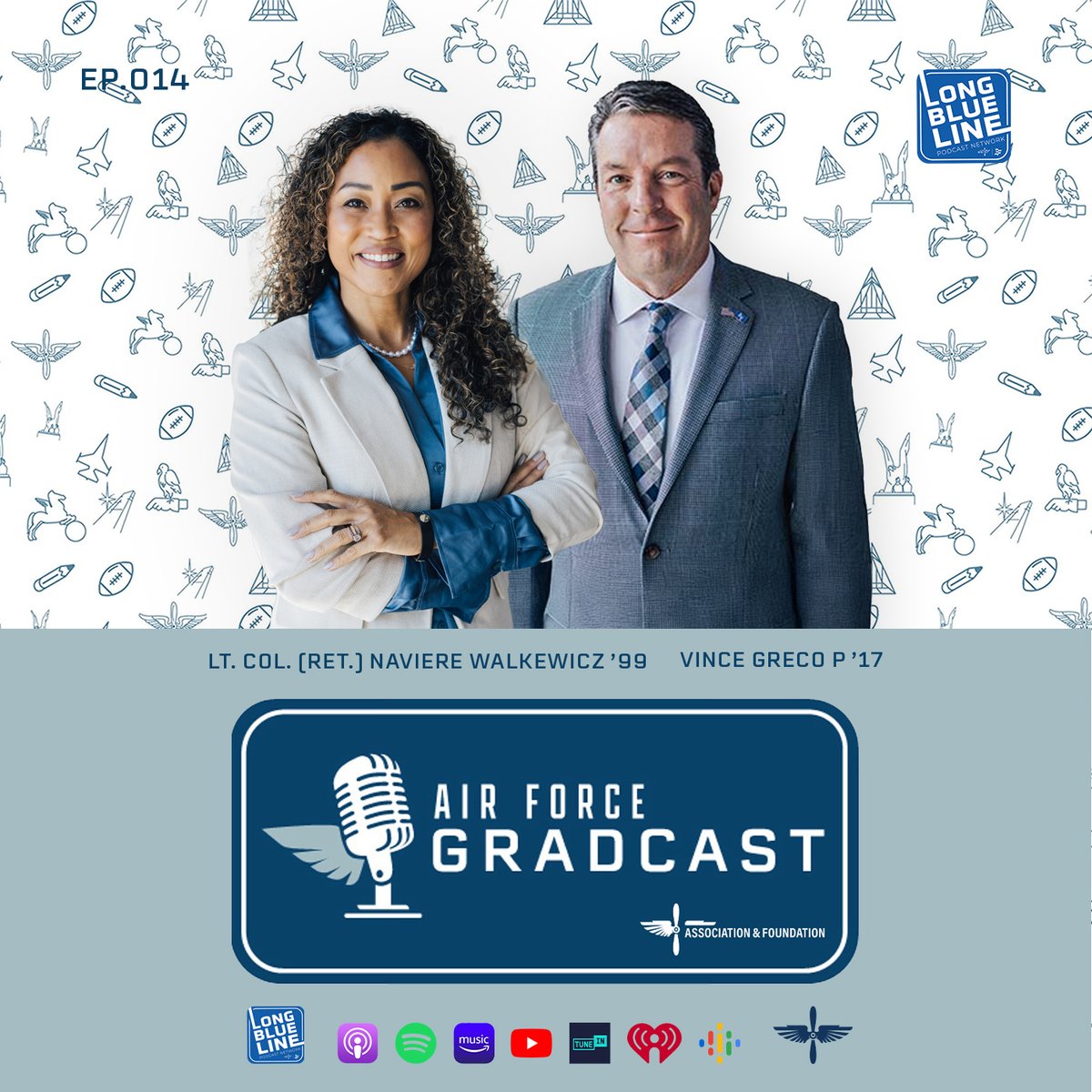 Air Force Gradcast is here! Hosts Lt. Col. (Ret.) Naviere Walkewicz ’99 and Vince Greco P ’17 have the latest and greatest in Long Blue Line news, events, updates and special features!

🎧 Listen now! bit.ly/3T7HdDU
🎙️ Subscribe to the podcast: bit.ly/3SlkmnO
