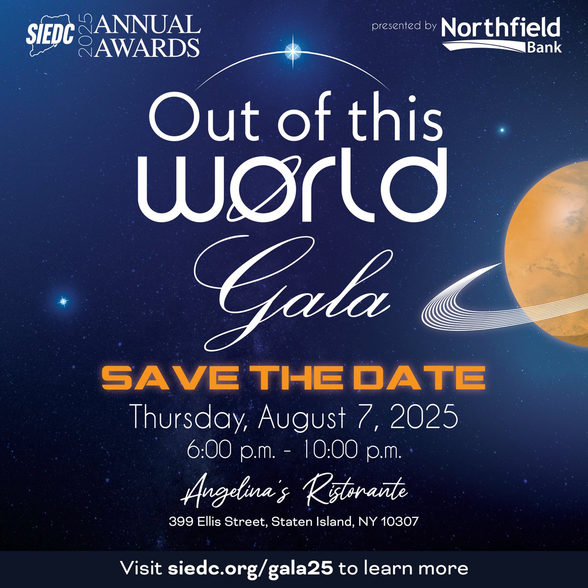 On August 7, get ready to launch into an intergalactic evening filled with cosmic charm at the SIEDC 2025 Annual Awards Gala, themed "Out of this World!"🚀 

View the honorees, explore sponsorships, and purchase tickets now at siedc.org/gala25.