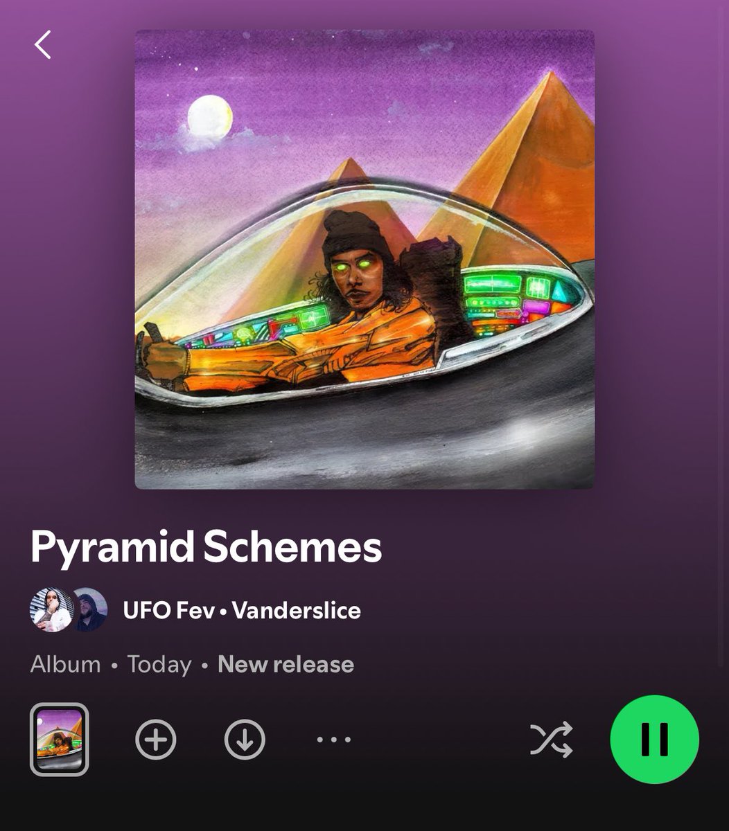 Go listen to Pyramid Schemes from <a href="/UFOFev/">The BIG UFO</a> and myself open.spotify.com/album/55qqYQs5…