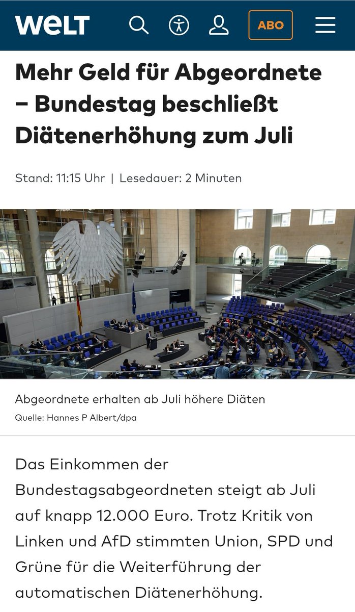 KlanderMarco's tweet photo. Während das Fußvolk mehr arbeiten soll... 

Die Diäten für die Abgeordneten des Deutschen Bundestags steigen zum 1. Juli auf knapp 11.833 Euro. 🤡🍿

https://t.co/m6RmWOHocV https://t.co/SUa41WshNs