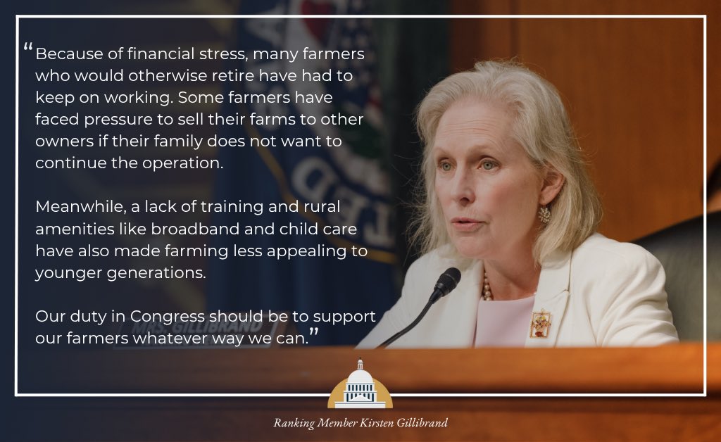 To ensure that America's farms stay strong, we must support aging farmers and invest in rural communities.
 
It was great to hear from witnesses earlier this week. I look forward to working across the aisle to enact their recommendations so we can strengthen our farm workforce.