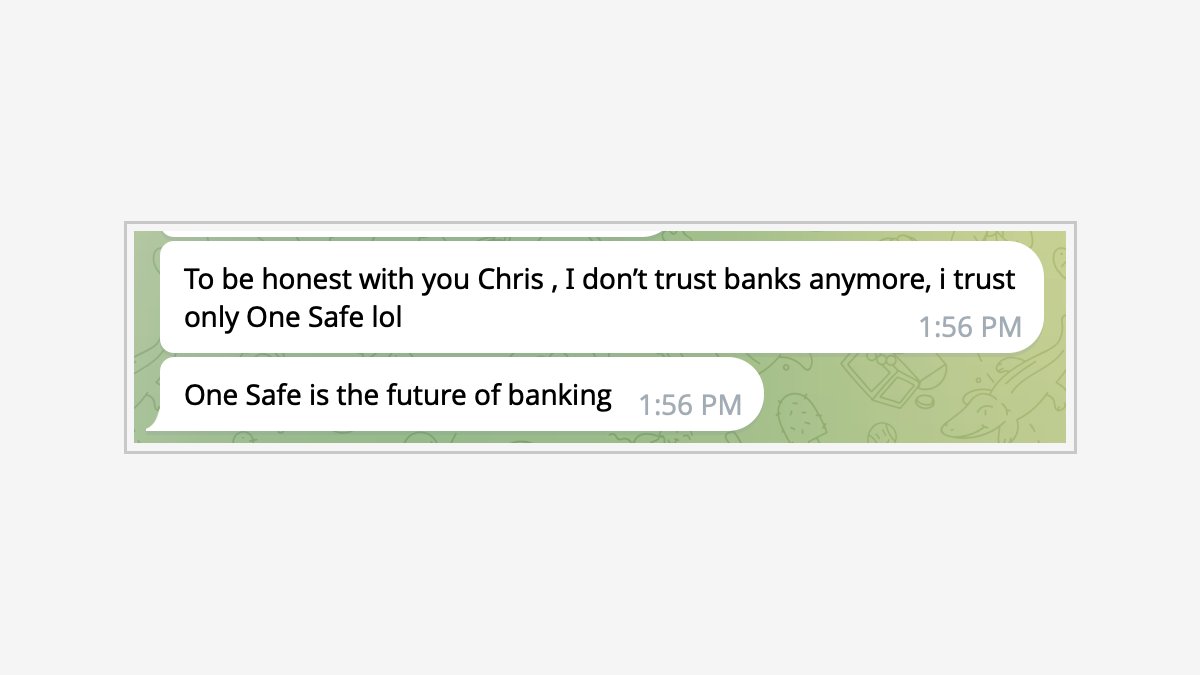 I always love these comments from our clients 🤣

Disclaimer: OneSafe is not a bank, we're better 🔥