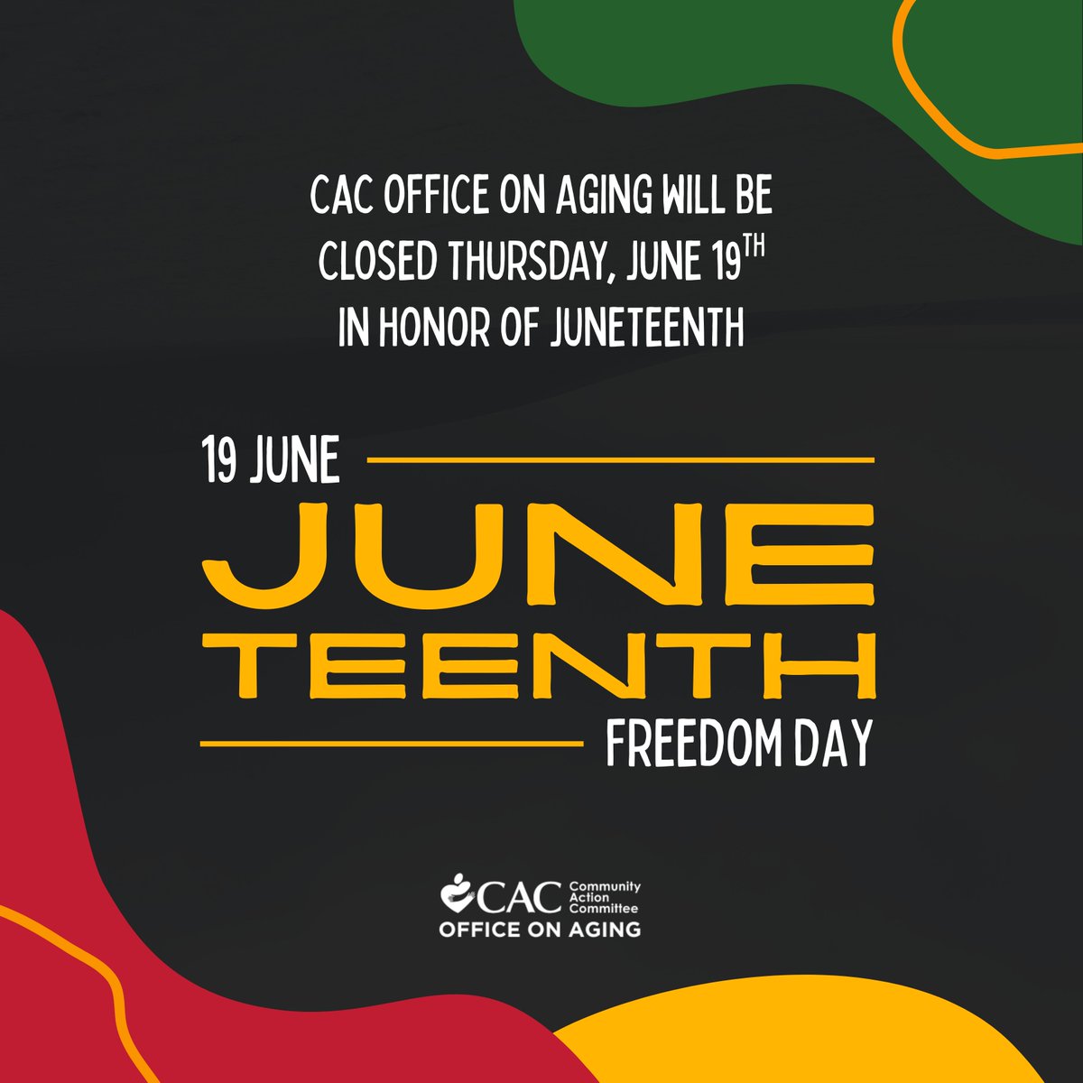 On June 19, 1865, Union troops arrived in Galveston, Texas with the news that the more than 250,000 enslaved Black people in the state were free. To honor Juneteenth, the Office on Aging will be closed. Learn more about Juneteenth from the @nmaahc at the link in our bio.