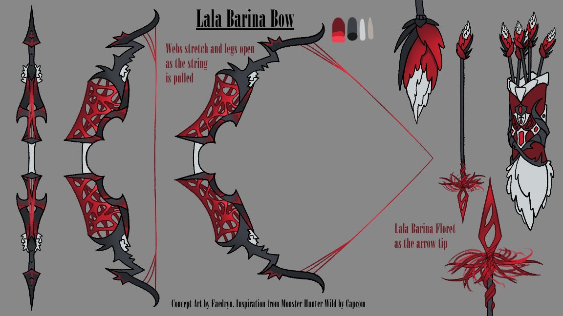 Here's my entry for Monster Hunter Wilds weapon contest! I had so much fun doing a bow based on Lala Barina. Good luck to every contestant!

#WeaponEntry #MHWilds