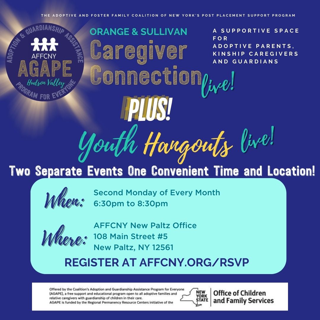 Join us, IN-PERSON, in New Paltz For Our Western Hudson Valley Caregiver Connections PLUS Youth Hangouts LIVE! - mailchi.mp/affcny/western…