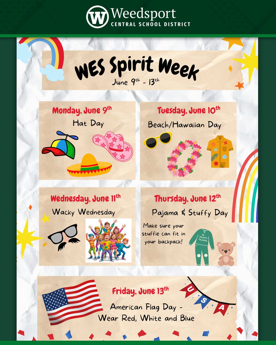 WES Spirit Week is coming up next week! #weareweedsport 💚🤍💚