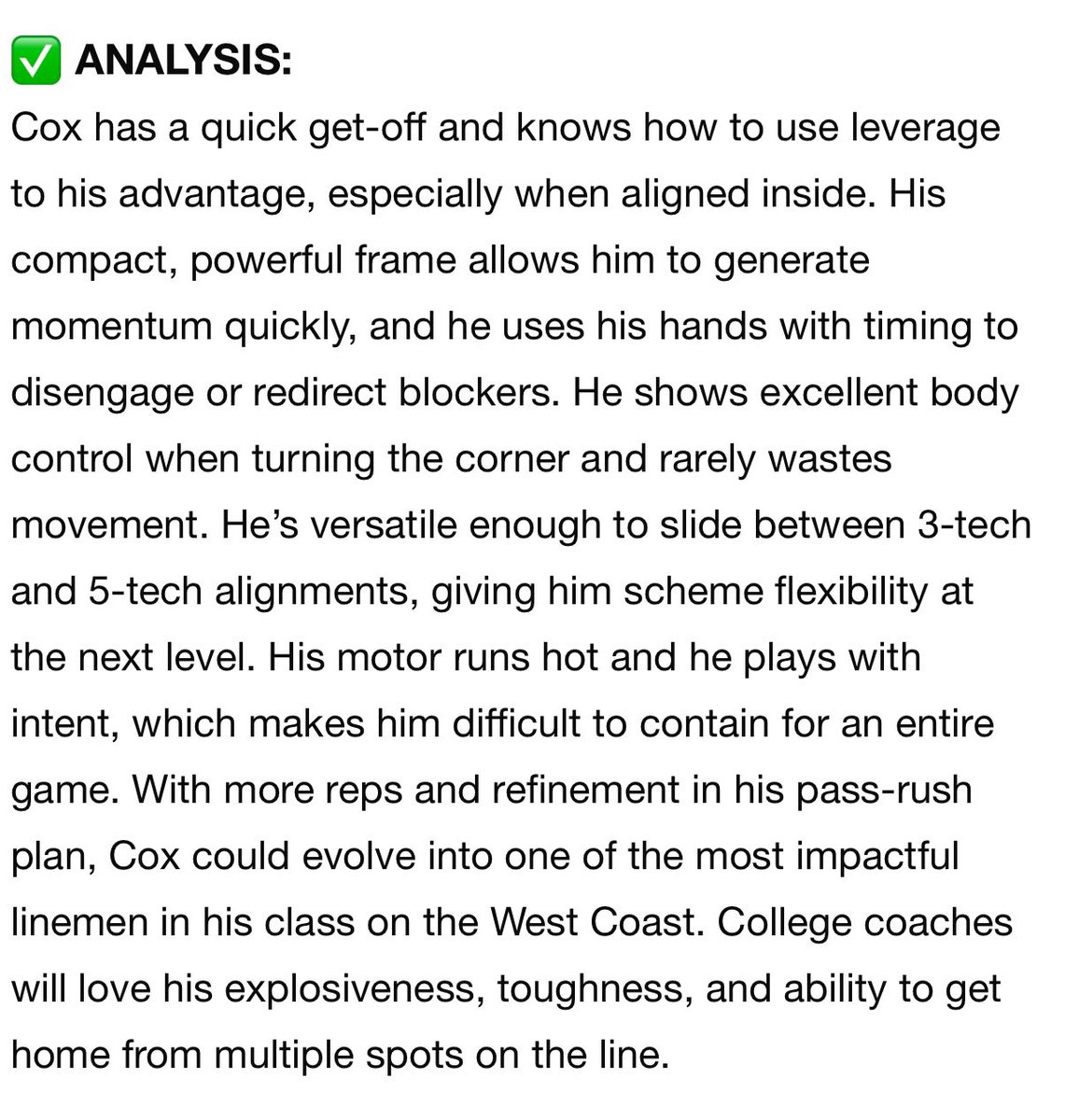 JaylenCox15's tweet image. Thank you @sixstarfootball for the write up! Much appreciated. @TEAMHUSTLEFTBL @DannyLockhartS1 @Leuzinger_FB @PGregorian @GregBiggins @latsondheimer @deundraymorgan