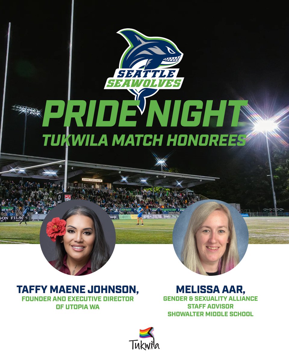Experience Tukwila (@exptukwila) on Twitter photo This weekend at the <a href="/SeawolvesRugby/">Seattle Seawolves Rugby</a> Pride Night, the City of Tukwila is proud to celebrate two incredible community members who are making a difference: Taffy Maene-Johnson and Melissa Aar. This weekend at the <a href="/SeawolvesRugby/">Seattle Seawolves Rugby</a> Pride Night, the City of Tukwila is proud to celebrate two incredible community members who are making a difference: Taffy Maene-Johnson and Melissa Aar.