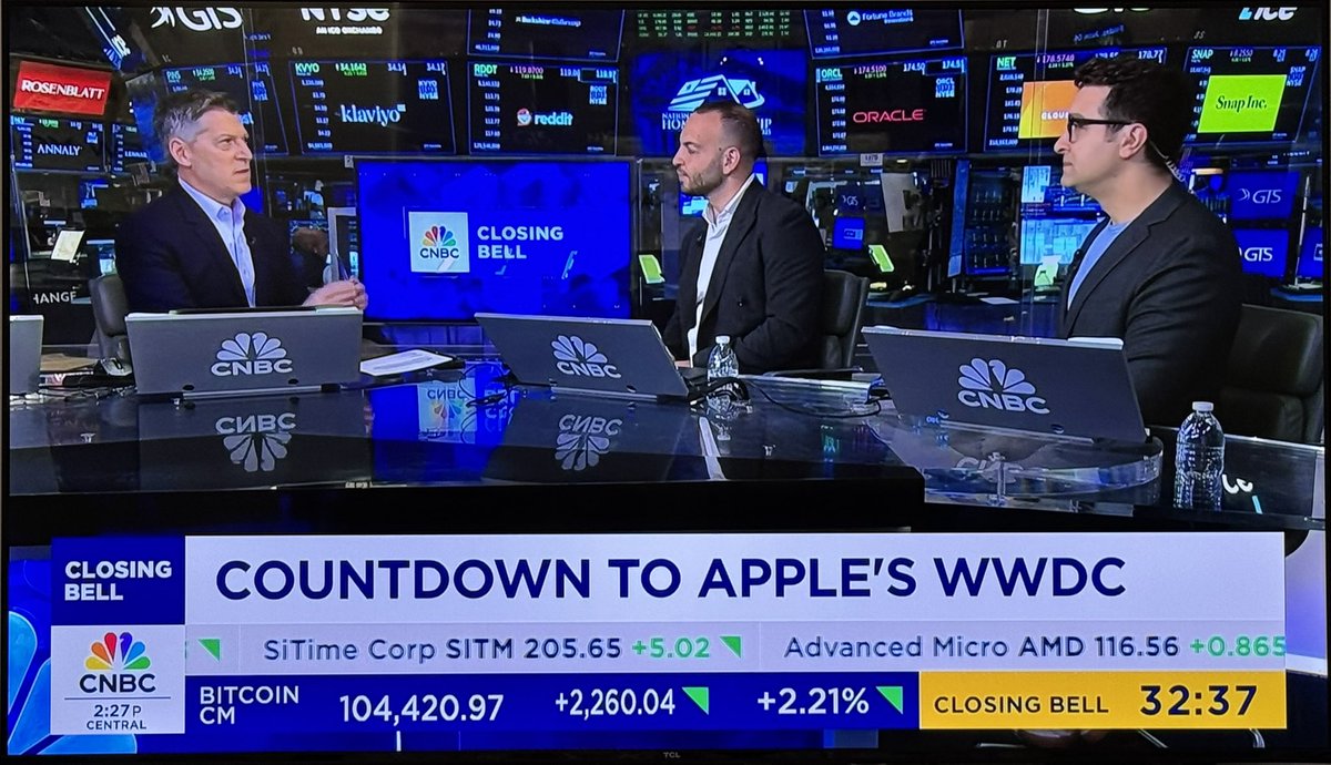 “With <a href="/Apple/">Apple</a> stock being down 20% year to date, #WWDC25 stakes could not be higher for Apple”, says <a href="/ScottWapnerCNBC/">Scott Wapner</a>. I wholeheartedly agree with <a href="/Kantrowitz/">Alex Kantrowitz</a> that it’s all about developers for Apple during this event and I agree with him on timeline for an AI device being far