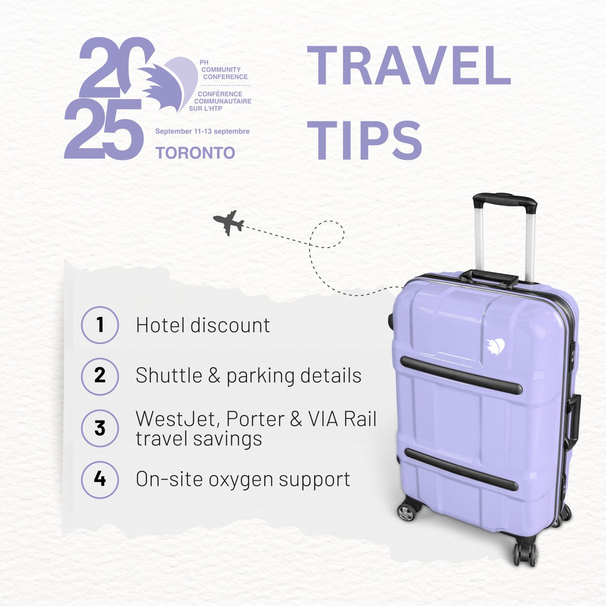 PHA Canada (@phacanada) on Twitter photo Headed to the PH Community Conference in Toronto? ✈️ Don’t miss our travel tips for the Patient & Family Symposium (Sept 12–13): hotel deals, travel discounts & oxygen support! 💜
🔗 ow.ly/AnPp50W54Af
#PHConference2025 #PHCommunity Headed to the PH Community Conference in Toronto? ✈️ Don’t miss our travel tips for the Patient & Family Symposium (Sept 12–13): hotel deals, travel discounts & oxygen support! 💜
🔗 ow.ly/AnPp50W54Af
#PHConference2025 #PHCommunity