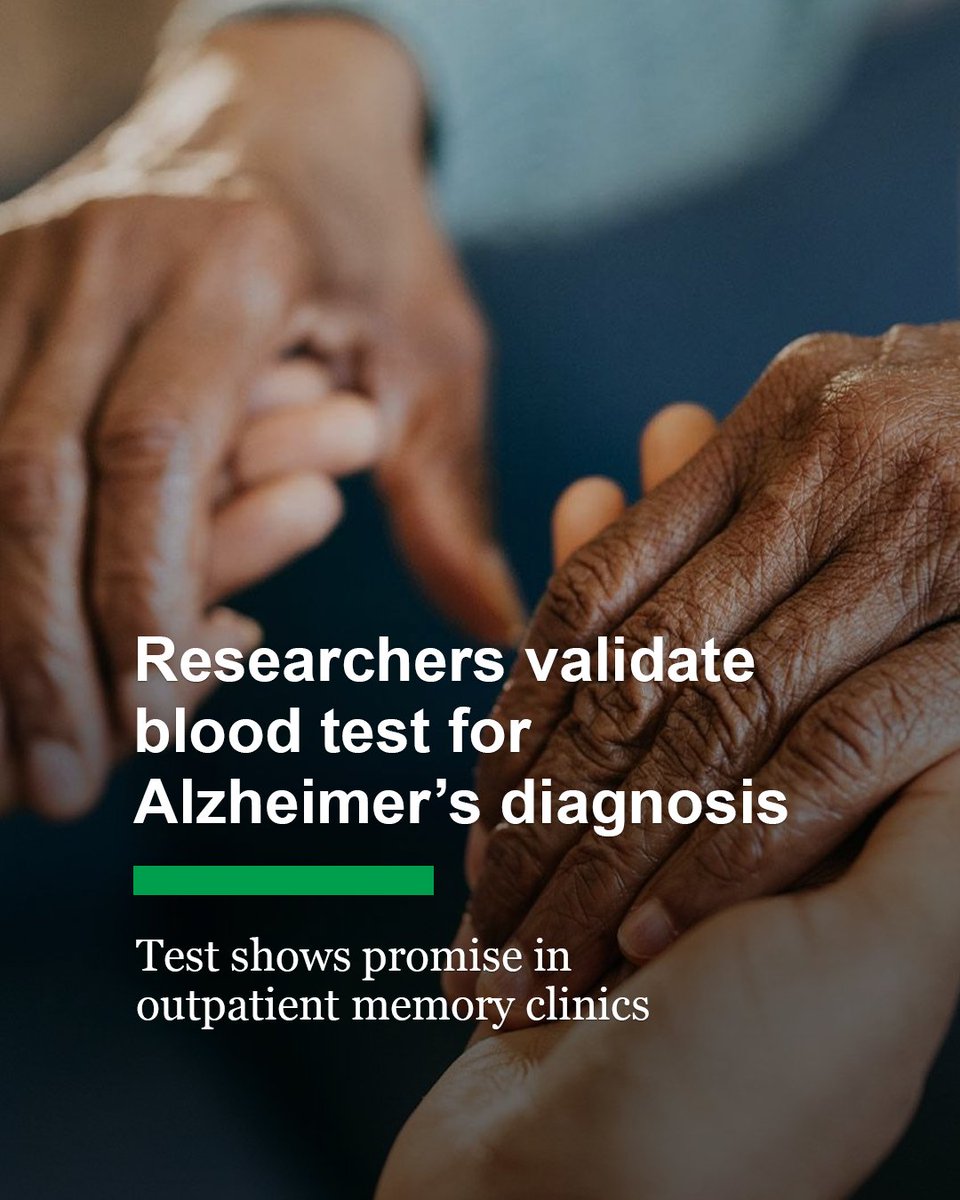 Mayo Clinic (@mayoclinic) on Twitter photo Mayo Clinic researchers have affirmed the accuracy of a blood test to diagnose Alzheimer's disease at outpatient memory clinics.
Read more: mayocl.in/3FILpa6 <a href="/GDay_Neuro/">Gregory Day</a> <a href="/PiuraYoav1/">Yoav Piura</a> Mayo Clinic researchers have affirmed the accuracy of a blood test to diagnose Alzheimer's disease at outpatient memory clinics.
Read more: mayocl.in/3FILpa6 <a href="/GDay_Neuro/">Gregory Day</a> <a href="/PiuraYoav1/">Yoav Piura</a>
