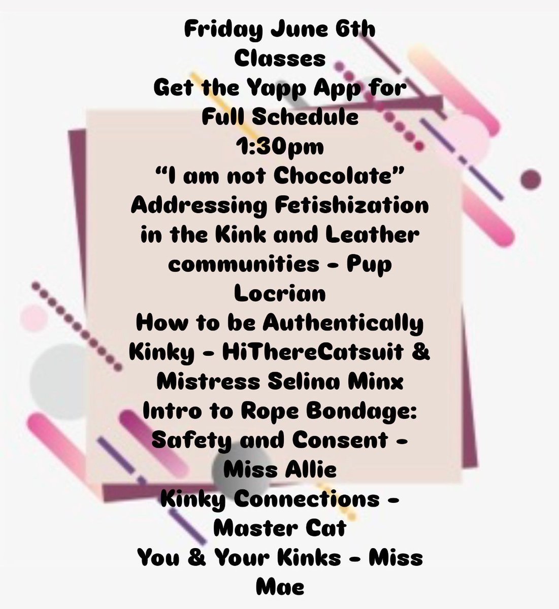 Afternoon classes for Friday