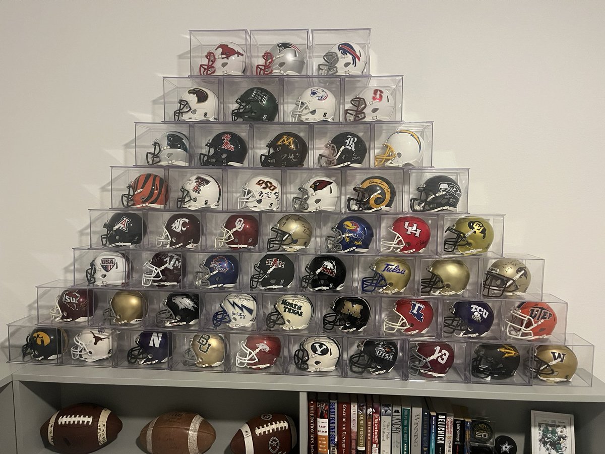 Finally freed some memories from their boxes! I can share many stories about the incredible young men associated w/ each helmet. I’m grateful for the friendships formed in the process. If you see your helmet, check in &amp; let me know how you’re thriving! 
Much love,
Coach Cain