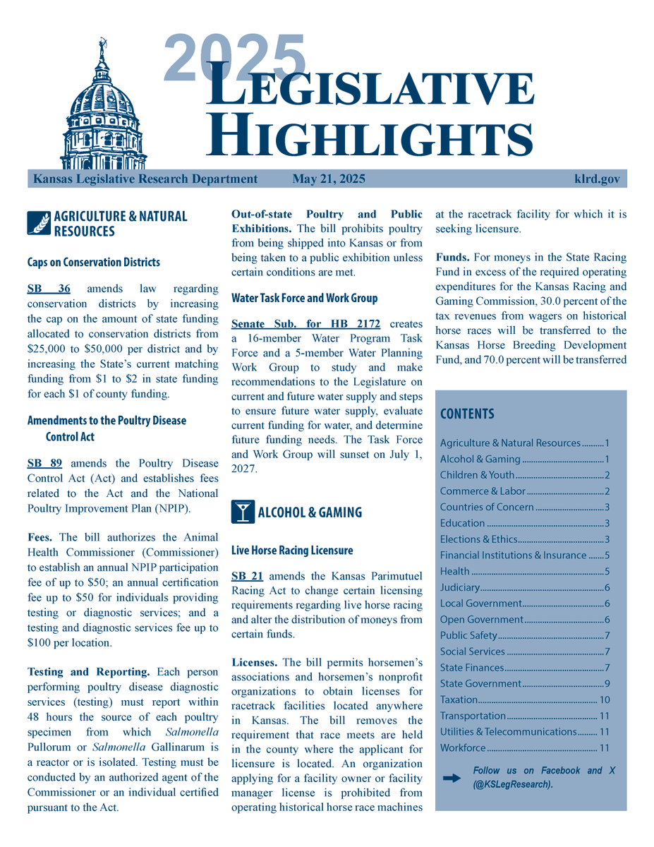 In case you missed it, Legislative Highlights is now available on our website! klrd.gov/2025/05/22/leg… Click through for the PDF or the web version. #ksleg
