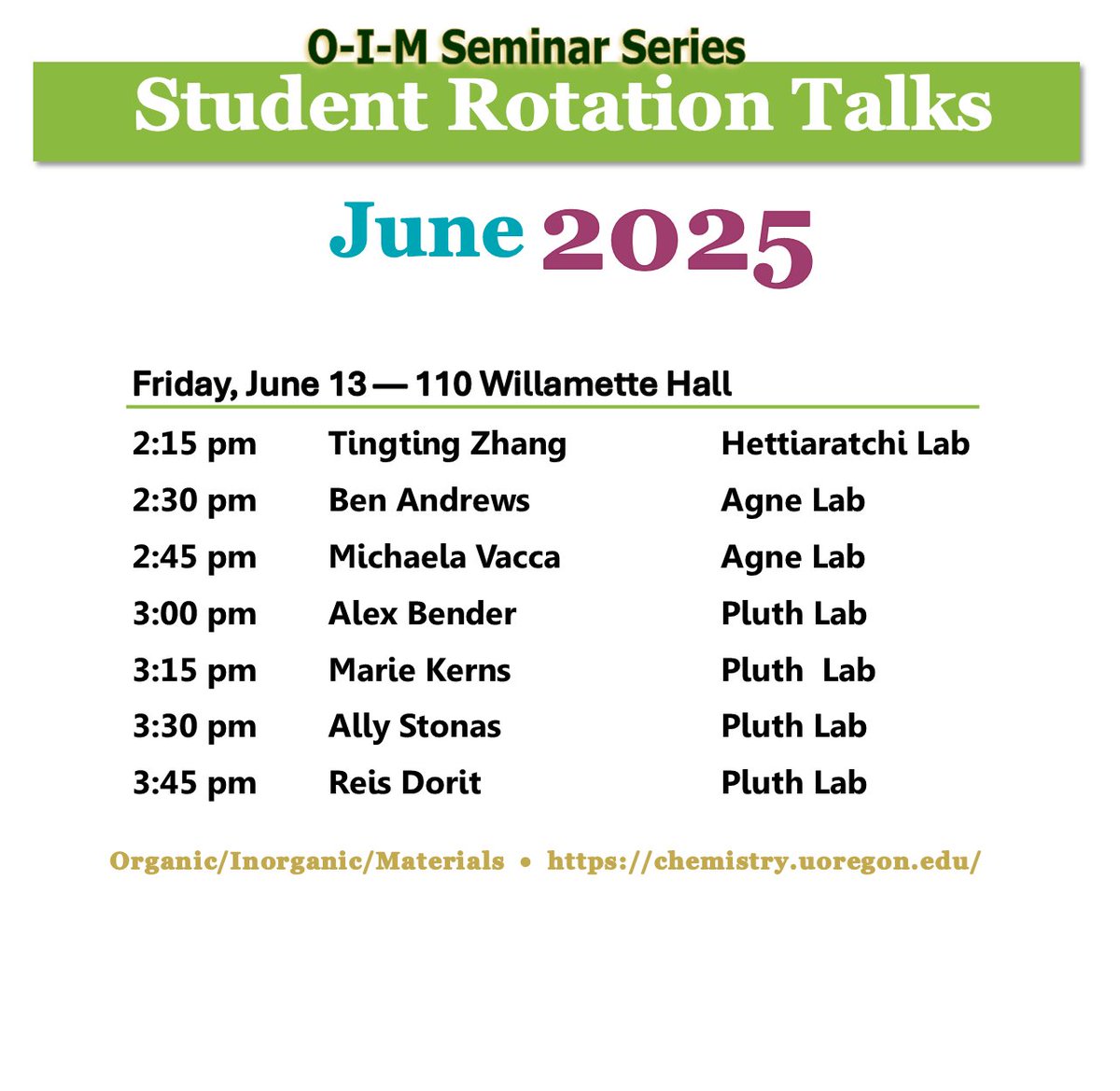 O-I-M Spring Rotation Talks - June 13th @ 2:15pm in 110 WIL - tinyurl.com/yc283htu