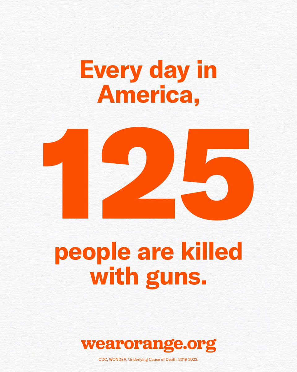 Today is National Gun Violence Awareness Day. The color orange refuses to be overlooked—just like America’s gun violence crisis. We must do better to prevent this.

Together, let’s spotlight an epidemic that takes 125 lives—and shatters countless more—every day. #WearOrange 🧡