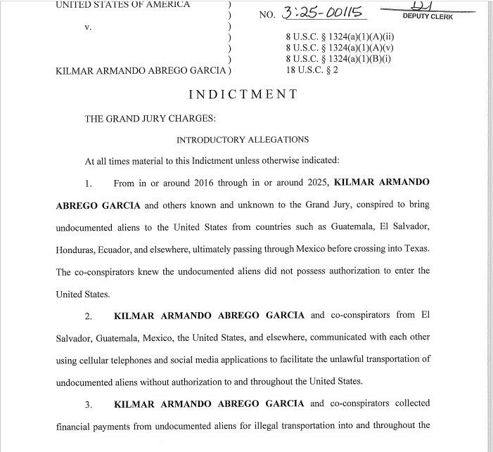 Kilmar Abrego Garcia indicted on human trafficking charges, ordered to appear before judge in Nashville

A Salvadoran national deported under President Trump is now on his way back to the United States as an accused criminal, according to court documents obtained by Fox News.